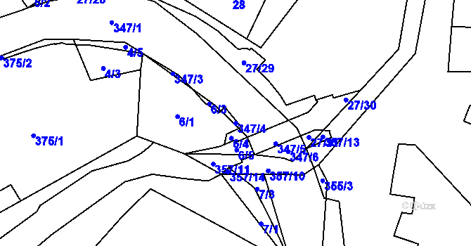 Parcela st. 347/4 v KÚ Simtany, Katastrální mapa