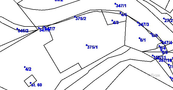 Parcela st. 375/1 v KÚ Simtany, Katastrální mapa