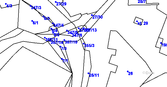 Parcela st. 355/3 v KÚ Simtany, Katastrální mapa