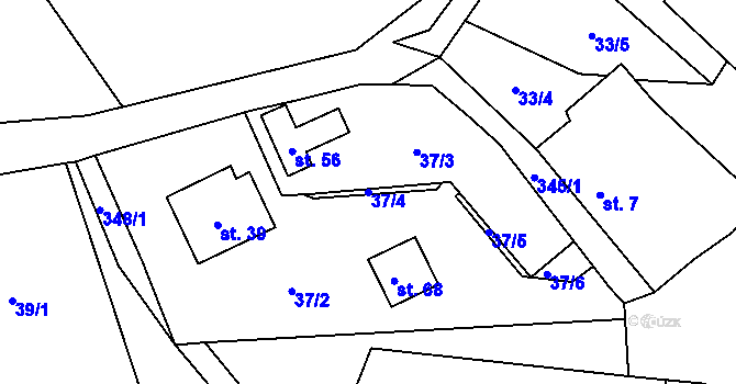 Parcela st. 37/4 v KÚ Simtany, Katastrální mapa