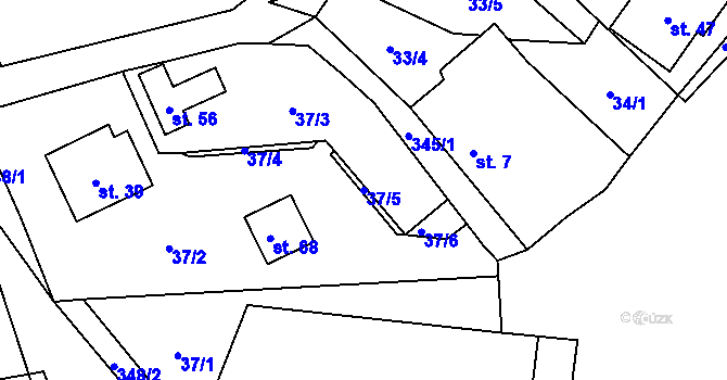 Parcela st. 37/5 v KÚ Simtany, Katastrální mapa