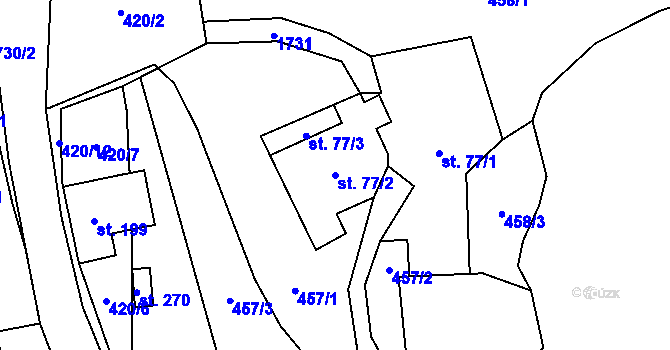 Parcela st. 77/2 v KÚ Horní Hynčina, Katastrální mapa