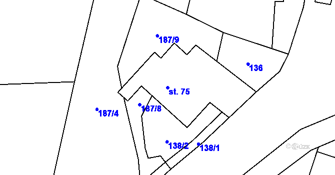 Parcela st. 75 v KÚ Pohledy, Katastrální mapa