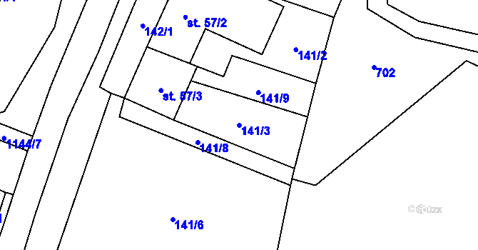 Parcela st. 141/3 v KÚ Pohledy, Katastrální mapa