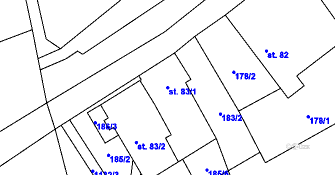 Parcela st. 83/1 v KÚ Pohledy, Katastrální mapa