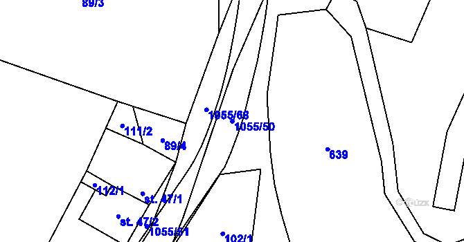 Parcela st. 1055/50 v KÚ Pohledy, Katastrální mapa