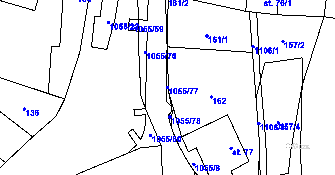 Parcela st. 1055/77 v KÚ Pohledy, Katastrální mapa
