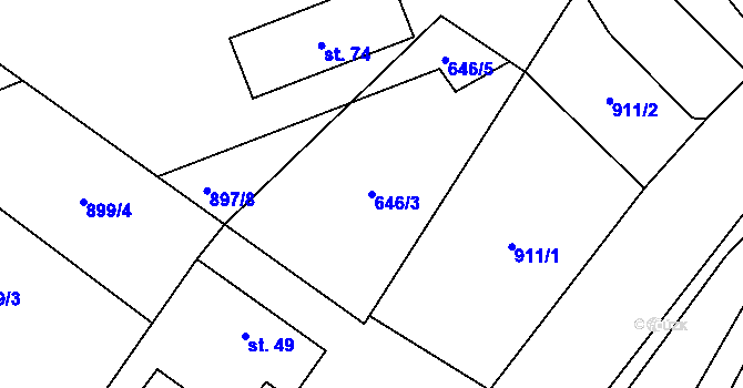 Parcela st. 646/3 v KÚ Horní Hrachovice, Katastrální mapa