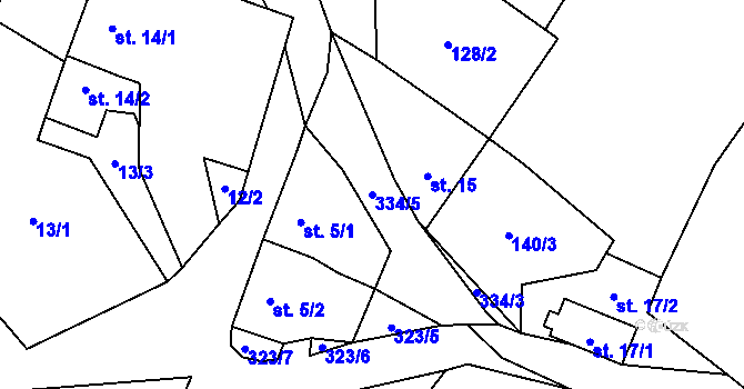 Parcela st. 334/5 v KÚ Blanička, Katastrální mapa