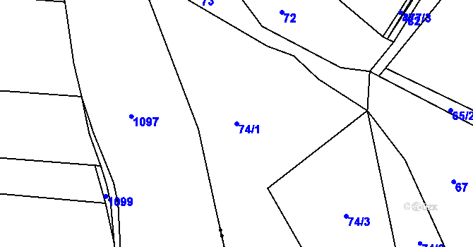 Parcela st. 74/1 v KÚ Mostek u Ratibořských Hor, Katastrální mapa