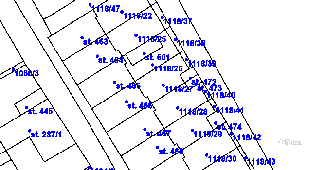 Parcela st. 1118/27 v KÚ Pohodlí, Katastrální mapa