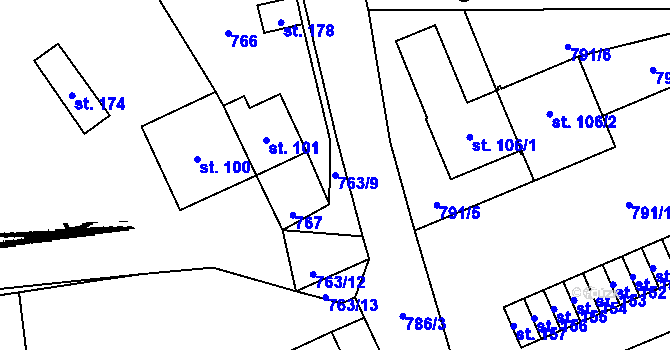 Parcela st. 763/9 v KÚ Pivonice u Pohorské Vsi, Katastrální mapa