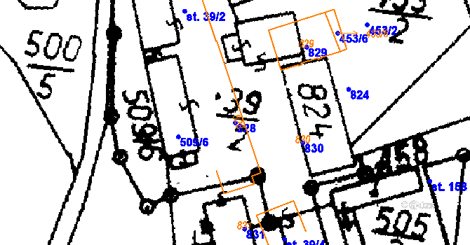 Parcela st. 828 v KÚ Pivonice u Pohorské Vsi, Katastrální mapa