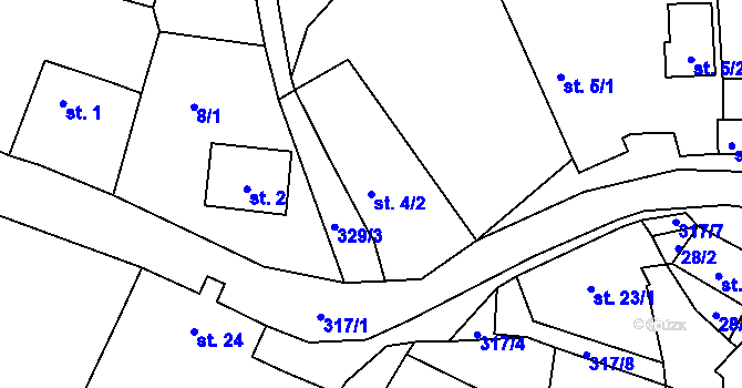 Parcela st. 4/2 v KÚ Maškovice, Katastrální mapa