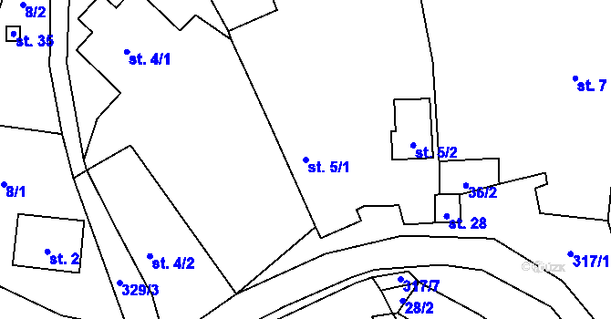 Parcela st. 5/1 v KÚ Maškovice, Katastrální mapa