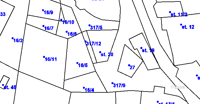 Parcela st. 20 v KÚ Maškovice, Katastrální mapa
