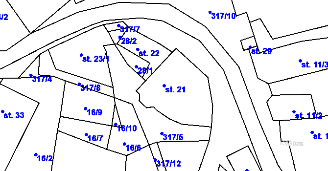 Parcela st. 21 v KÚ Maškovice, Katastrální mapa