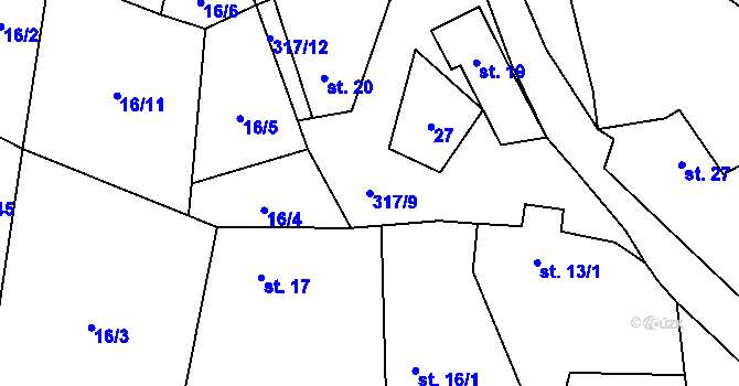 Parcela st. 317/9 v KÚ Maškovice, Katastrální mapa