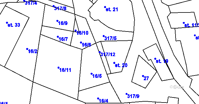 Parcela st. 317/12 v KÚ Maškovice, Katastrální mapa