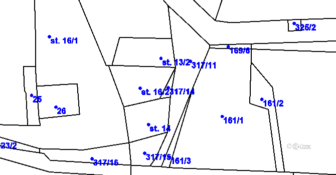 Parcela st. 317/14 v KÚ Maškovice, Katastrální mapa