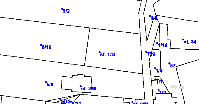 Parcela st. 133 v KÚ Pohořany, Katastrální mapa