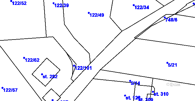 Parcela st. 122/50 v KÚ Pohořany, Katastrální mapa