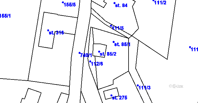 Parcela st. 85/2 v KÚ Pohořany, Katastrální mapa