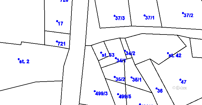 Parcela st. 53 v KÚ Staňkovice, Katastrální mapa