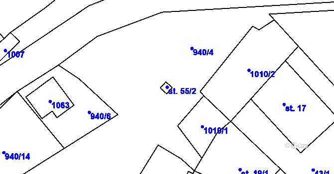 Parcela st. 55/2 v KÚ Pohořany na Moravě, Katastrální mapa