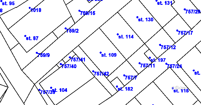 Parcela st. 109 v KÚ Pohořany na Moravě, Katastrální mapa