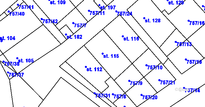 Parcela st. 115 v KÚ Pohořany na Moravě, Katastrální mapa