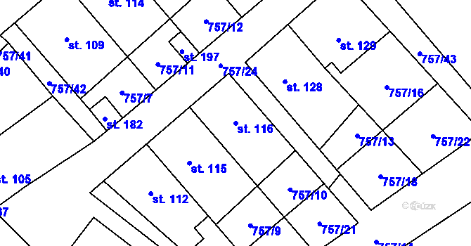 Parcela st. 116 v KÚ Pohořany na Moravě, Katastrální mapa