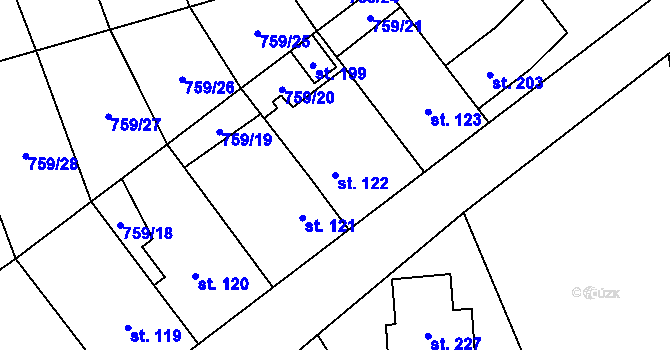 Parcela st. 122 v KÚ Pohořany na Moravě, Katastrální mapa