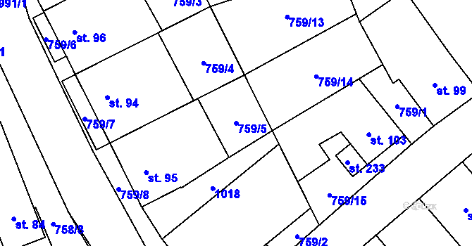 Parcela st. 759/5 v KÚ Pohořany na Moravě, Katastrální mapa