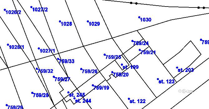 Parcela st. 759/25 v KÚ Pohořany na Moravě, Katastrální mapa
