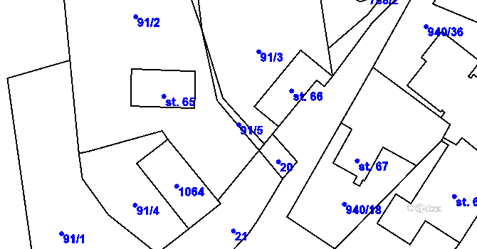 Parcela st. 91/5 v KÚ Pohořany na Moravě, Katastrální mapa