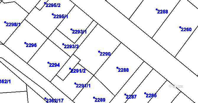Parcela st. 2290 v KÚ Pohořelice nad Jihlavou, Katastrální mapa