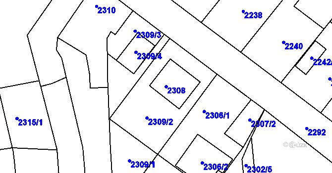 Parcela st. 2308 v KÚ Pohořelice nad Jihlavou, Katastrální mapa