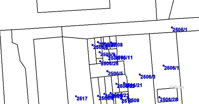 Parcela st. 2506/9 v KÚ Pohořelice nad Jihlavou, Katastrální mapa