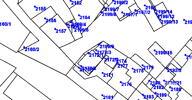 Parcela st. 2172/3 v KÚ Pohořelice nad Jihlavou, Katastrální mapa
