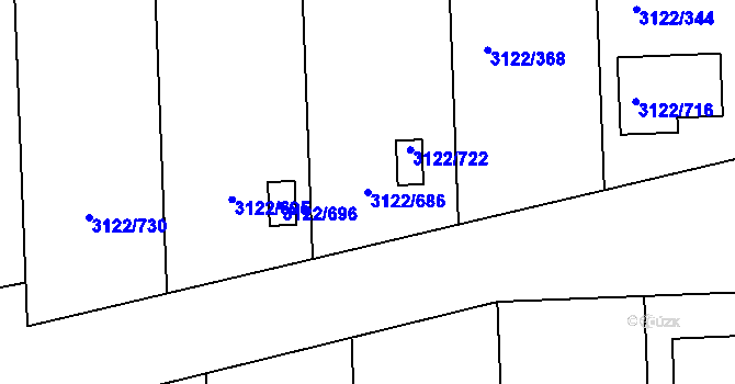 Parcela st. 3122/686 v KÚ Pohořelice nad Jihlavou, Katastrální mapa