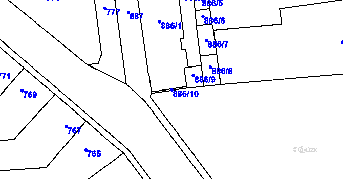 Parcela st. 886/10 v KÚ Pohořelice nad Jihlavou, Katastrální mapa
