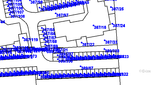 Parcela st. 387/22 v KÚ Pohořelice nad Jihlavou, Katastrální mapa