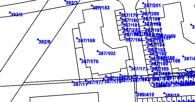 Parcela st. 387/102 v KÚ Pohořelice nad Jihlavou, Katastrální mapa