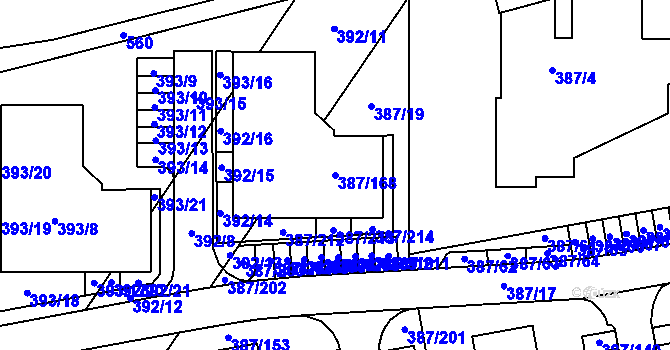 Parcela st. 387/168 v KÚ Pohořelice nad Jihlavou, Katastrální mapa