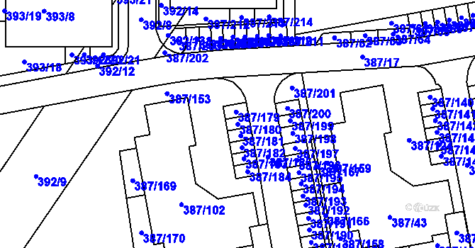 Parcela st. 387/180 v KÚ Pohořelice nad Jihlavou, Katastrální mapa