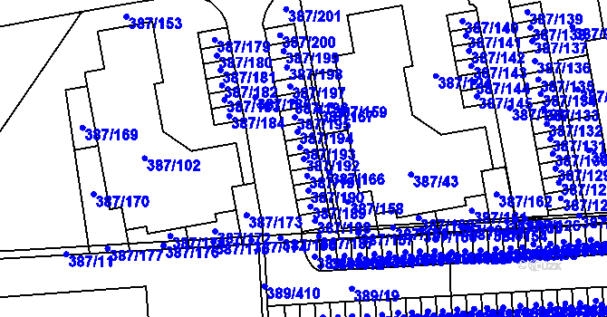 Parcela st. 387/192 v KÚ Pohořelice nad Jihlavou, Katastrální mapa