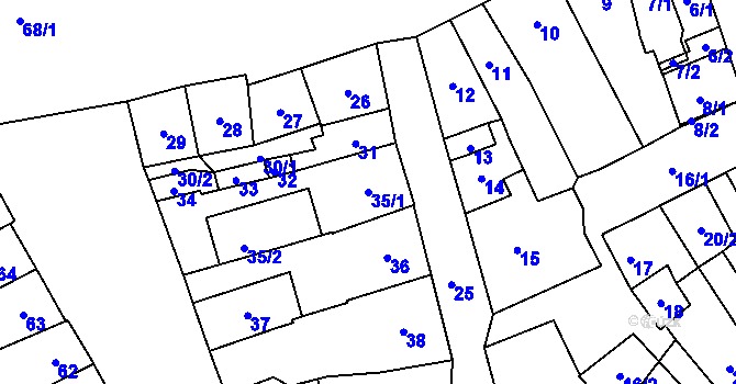 Parcela st. 35/1 v KÚ Pohořelice nad Jihlavou, Katastrální mapa
