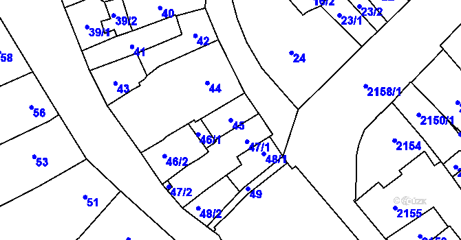 Parcela st. 45 v KÚ Pohořelice nad Jihlavou, Katastrální mapa