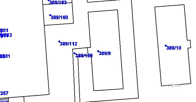 Parcela st. 389/9 v KÚ Pohořelice nad Jihlavou, Katastrální mapa